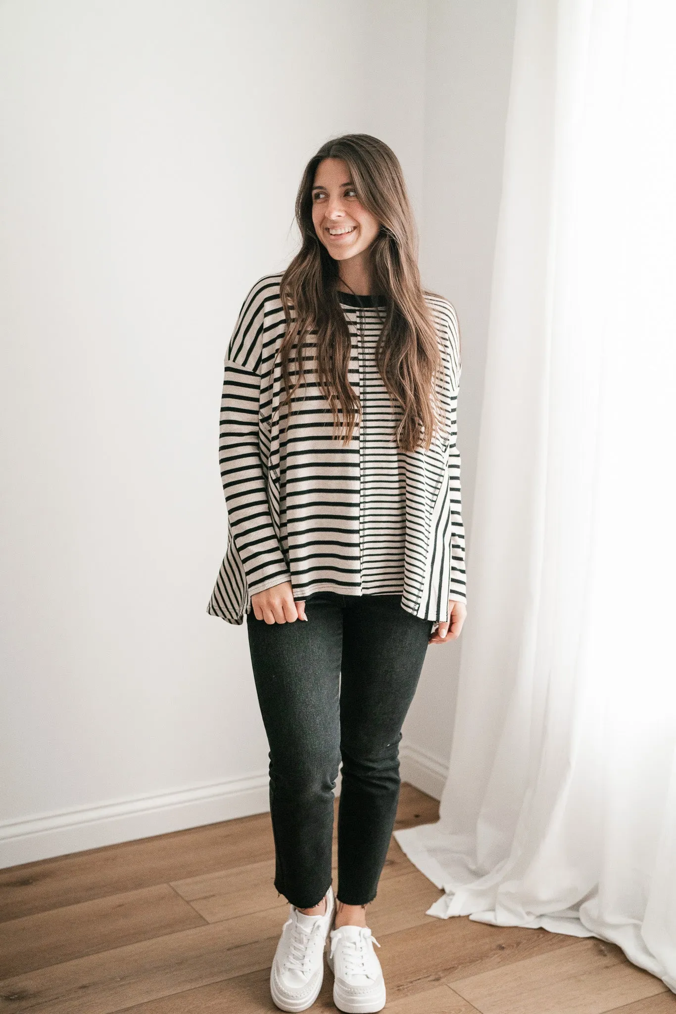So Far So Good Striped Long Sleeve Top - Black
